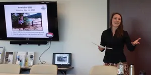 Outreach Coordinator Kelsey Westfall presenting to the Delta Mercury Exposure Reduction Program on April 13, 2016